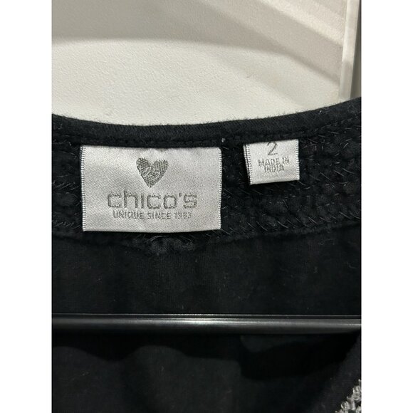 Chicos Black Long Sleeve Top With Silver Beaded V Neck Size Large - Picture 5 of 10